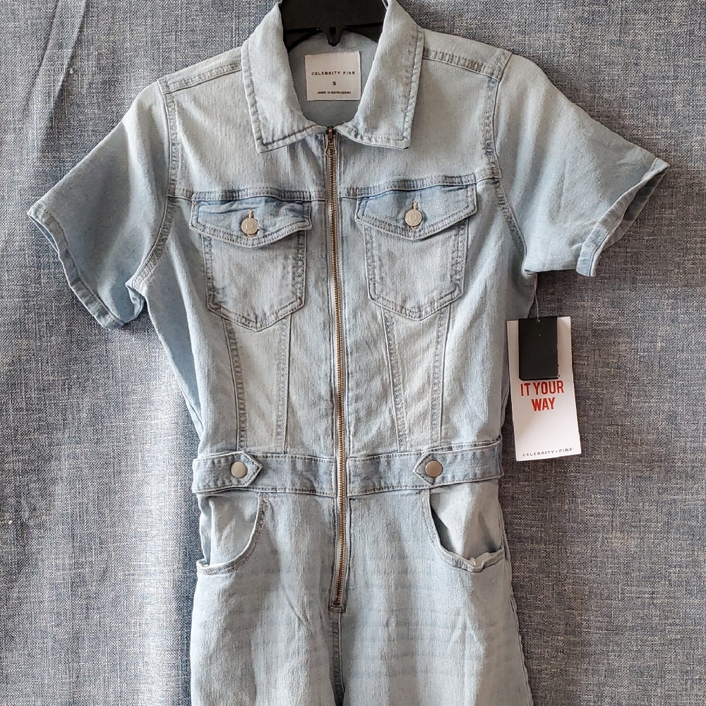 Lightwash Short Sleeve Denim Jumpsuit Boilersuit Unionsuit